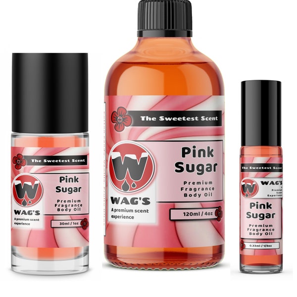 Pink Sugar Perfume Oil, 0.33oz Roll On - 4oz Glass Bottle, Pure Pink Sugar Fragrance Body Oil by WagsMarket