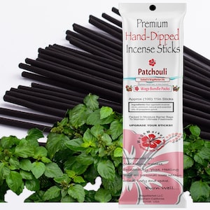 Incienso de pachulí, 100 sumergidos a mano - Palos de incienso hechos a mano - Aceite de pachulí puro, verdadero y envejecido, envío gratuito en EE. UU.