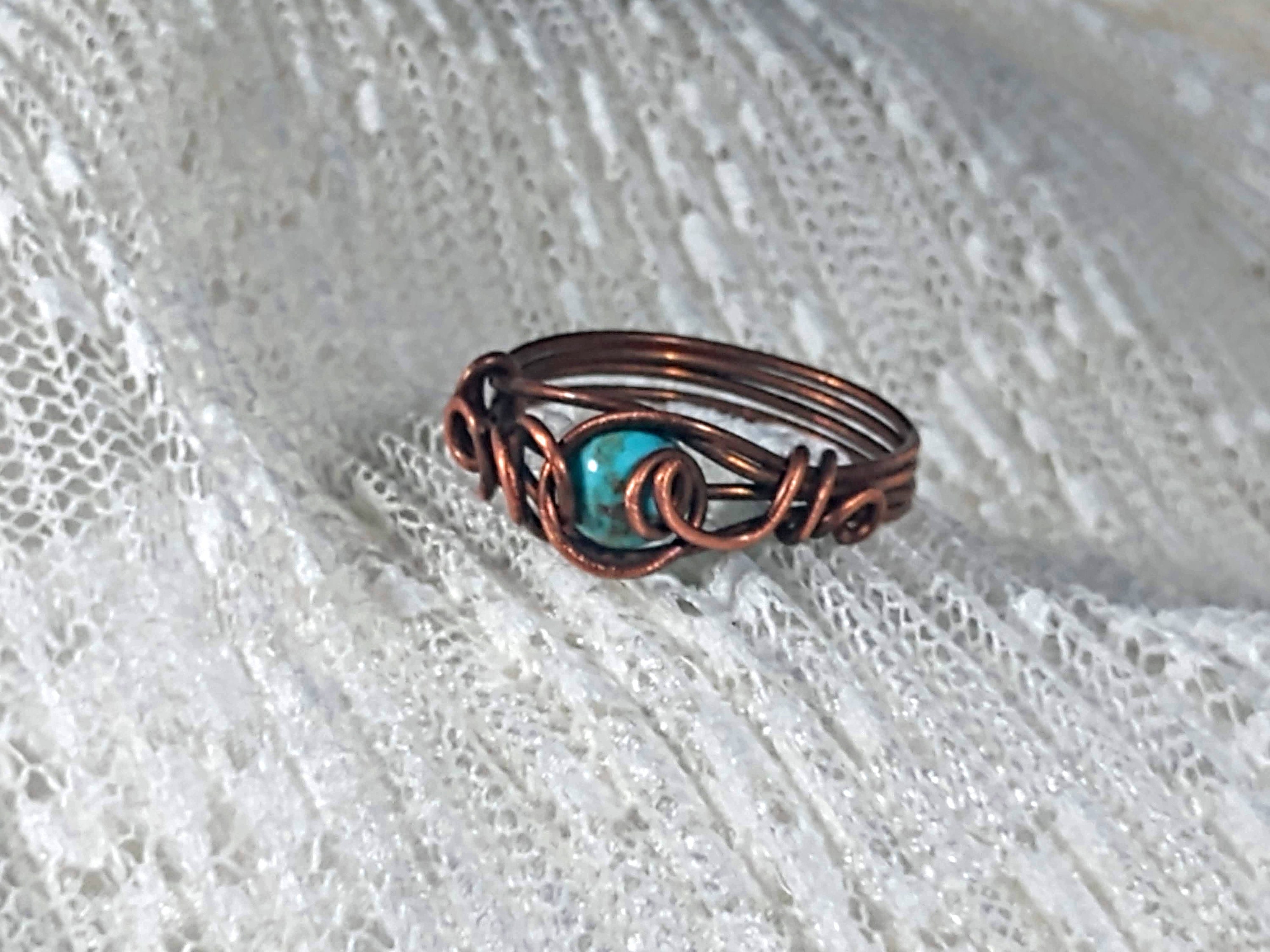 Size 8 Dyed Howlite  & Copper Wire Ring