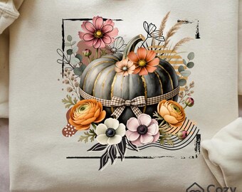 Calabaza floral PNG, clipart de otoño bohemio, diseño de sublimación de otoño vintage