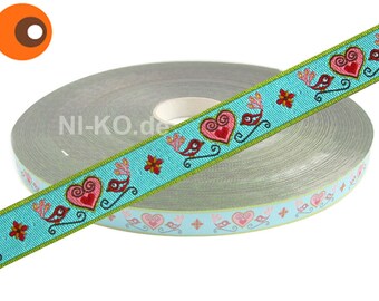 Many designs: 1 m woven ribbon, various patterns, 12 mm