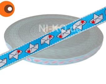 Many designs: 1 m woven ribbon, various patterns, 15 mm wide