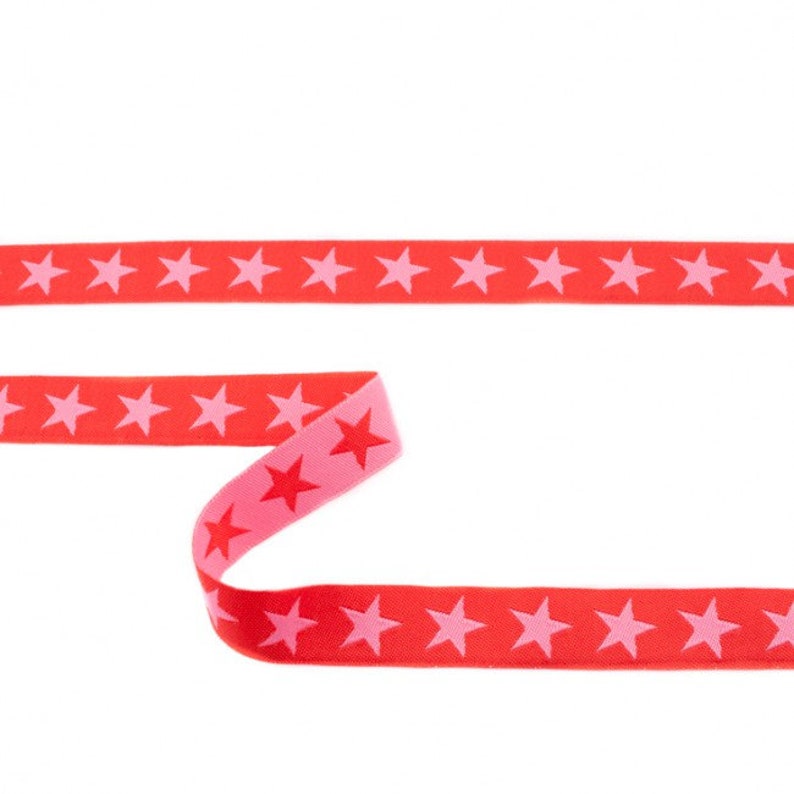 Many designs: 1 m woven ribbon, various patterns, 15 mm wide BigStar, rosa-rot