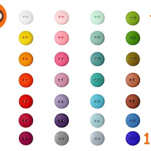 10 boutons colorés - 41 couleurs, 18 mm Ø, boutons en plastique