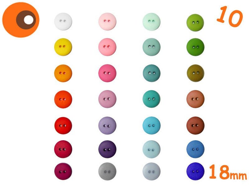 10 colorful buttons 41 colors, 18 mm Ø, plastic buttons Wunschmix