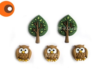 Button set: "Owls in the Forest"