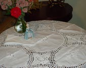 Vintage, Beautiful Crochet Cotton Embroidered, Paper White, 36 in. Square Tablecloth and 4 Napkins