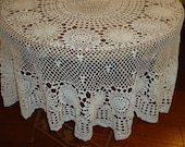 Vintage, Handmade White Crochet Lace, 52 inch, Round Tablecloth, Weddings, Tabletopper