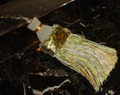 Designer Key or Armoire Tassel, Celadon with Shades of Green an Gold 5 Inch tassel