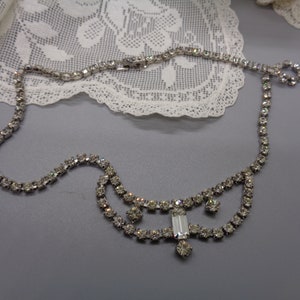 Vintage CLASSIC Clear Rhinestone 15 inch Necklace Silver Tone, Bridal, Romantic
