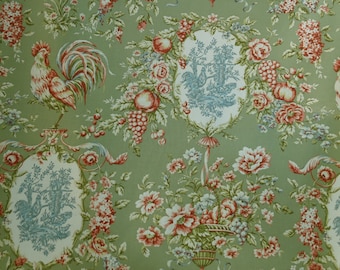 Waverly, "RENDEZVOUS" Sorrel, Toile Fabric, French Country, Roosters Country Life, Sold by the yard