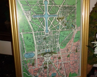 Vintage Versailles Map Travel Poster Old 1911 Versailles Paris Gardens, Palace of Versailles all the streets and Chateau