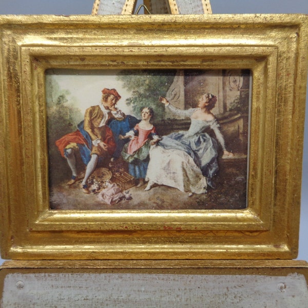 Italian Florentine Print of Nicolas Lancret "THE KITE"  Wall Art  Hand Painted Gilt Wood Frame  Made in Italy