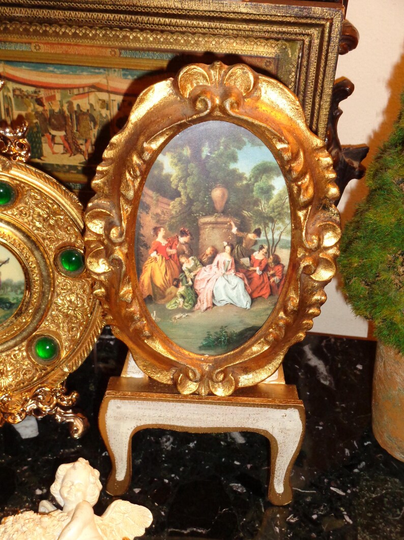Italian Florentine Gilt Wood Frame "meeting Outside a Park" Jean ...