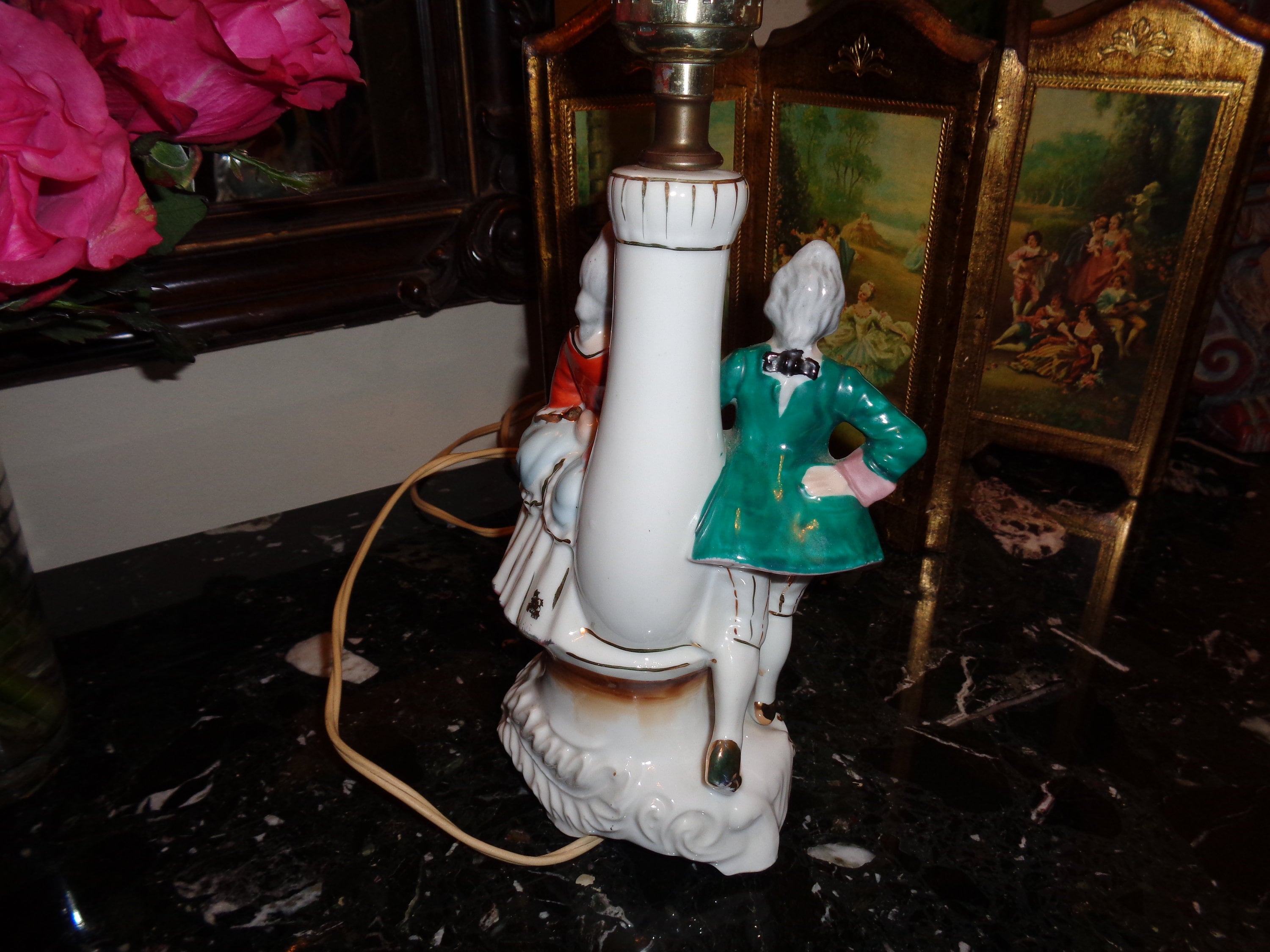 Vintage Porcelain Figurine Lamp Hand Painted Style Etsy