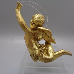 Vintage, *Rare 1950&#39;s Antiqued Gold Leaf Putti Angel Polyresin & Paper Mache Christmas Ornament, Year around Decor