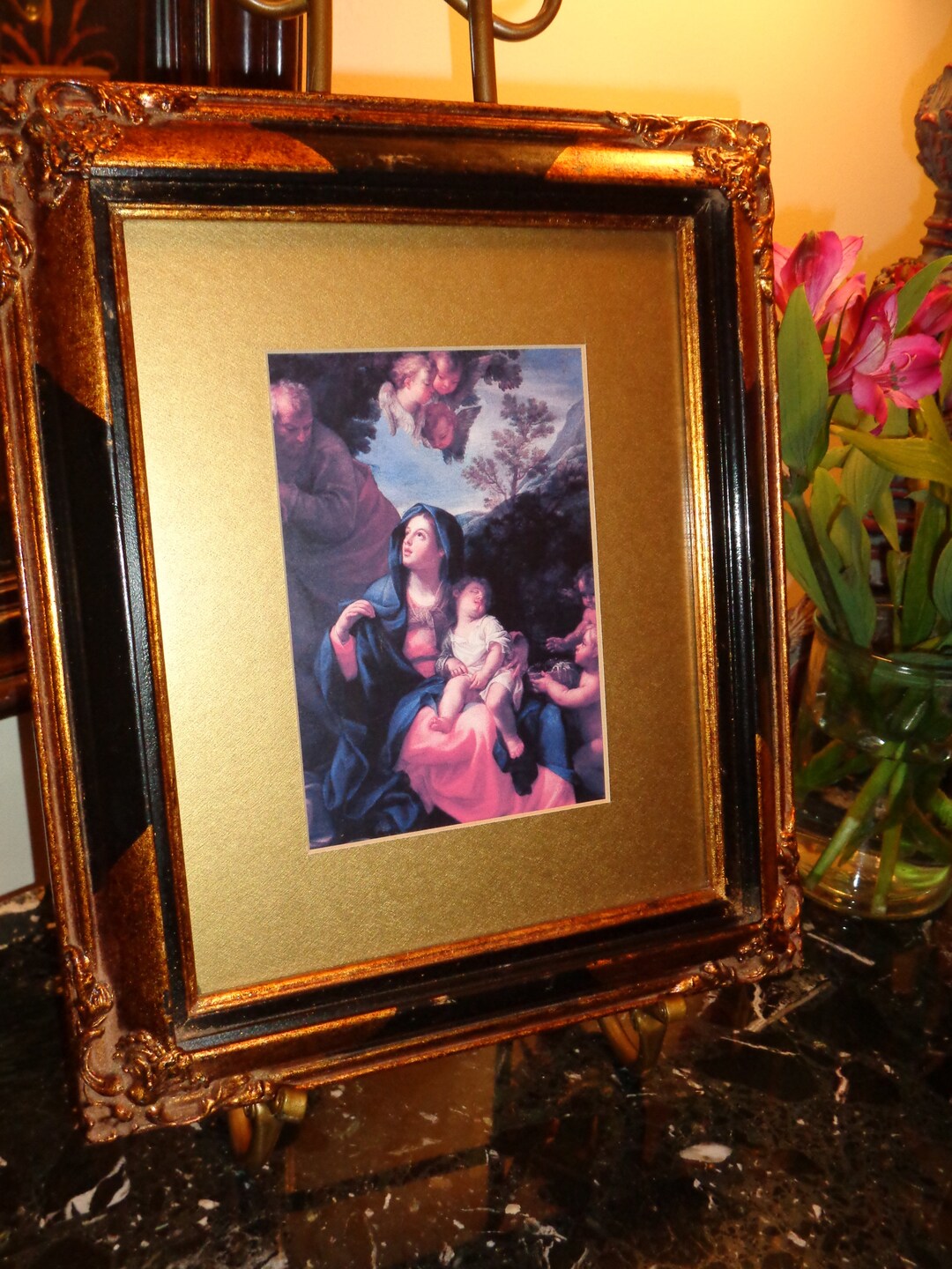 Vintage Framed ART PRINT Madonna and Child With St Joseph, Italy ...