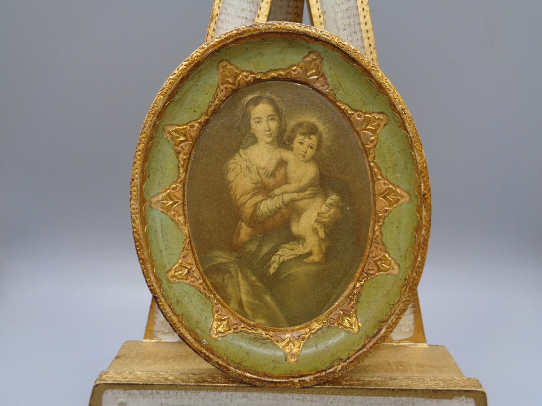 Vintage Florentine Gilt Wood Framed ART PRINT Madonna and Child ...