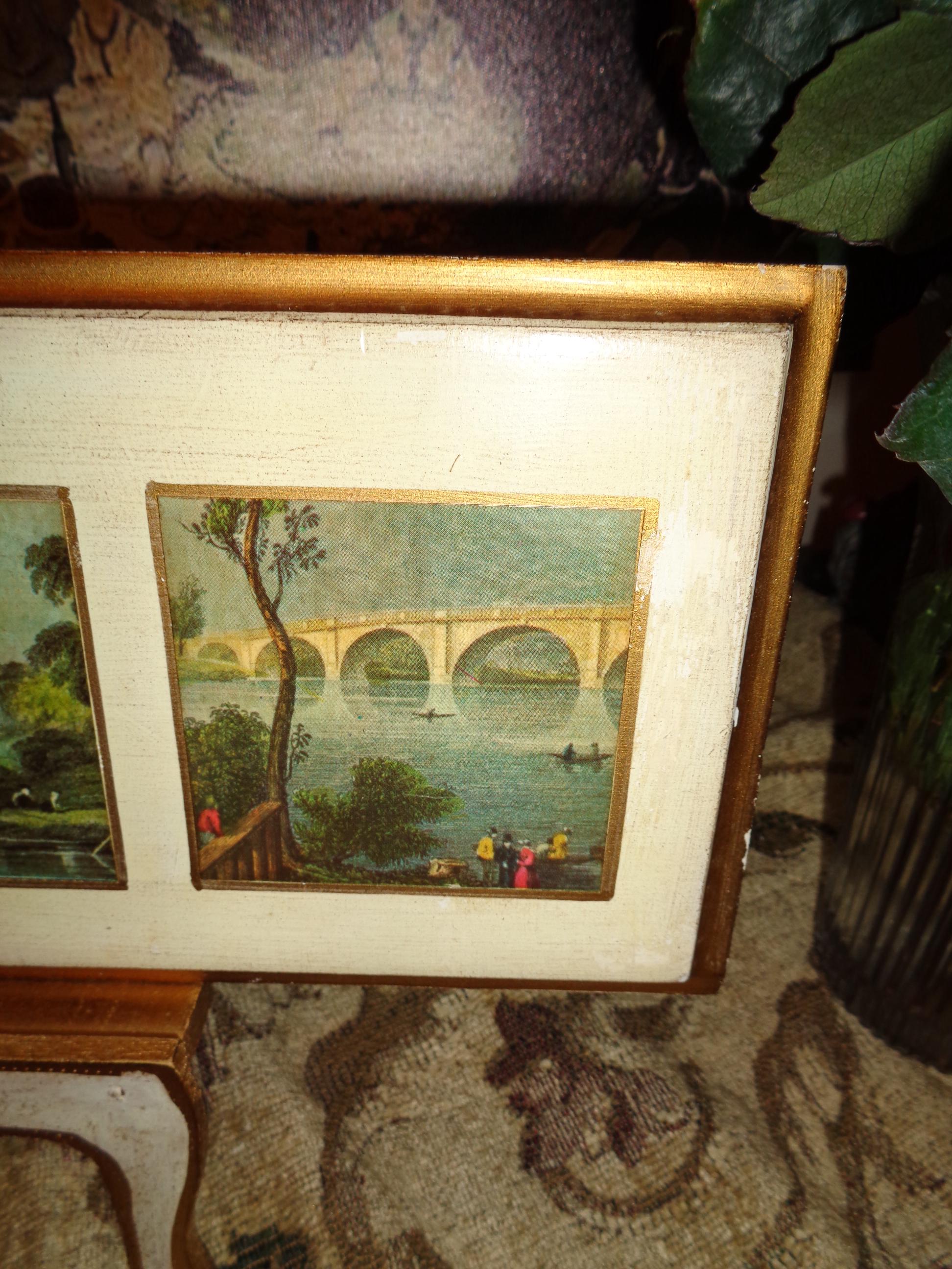 Rare Italian Florentine Gilt Wood Plaque With 3 Landscape Prints Hand ...