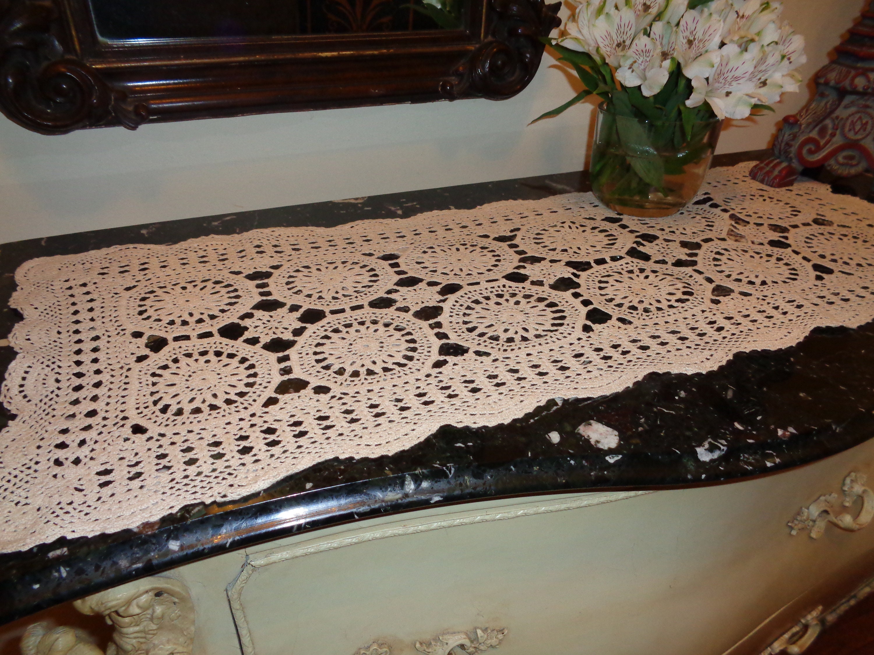 Vintage HANDMADE CROCHET LACE Tray Cloth 16 by 30 inch Etsy