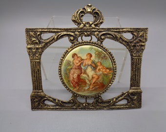 Vintage Classic Metal Frame with Porcelain Art  Medallion  Made in Italy