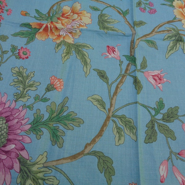 LEE JOFA ,"Pearl River" Print Turquoise Designer Sample 1 Piece 25 x 36 inch Linen. Made in England