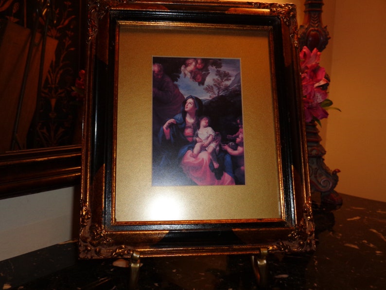 Vintage Framed ART PRINT Madonna and Child With St Joseph, Italy ...