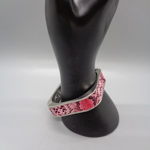Vintage  KENNETH JAY LANE, Pink Snakeskin(Faux) Cuff Bracelet Square 9&quot; Hinged Cuff Bracelet Bracelet - Signed