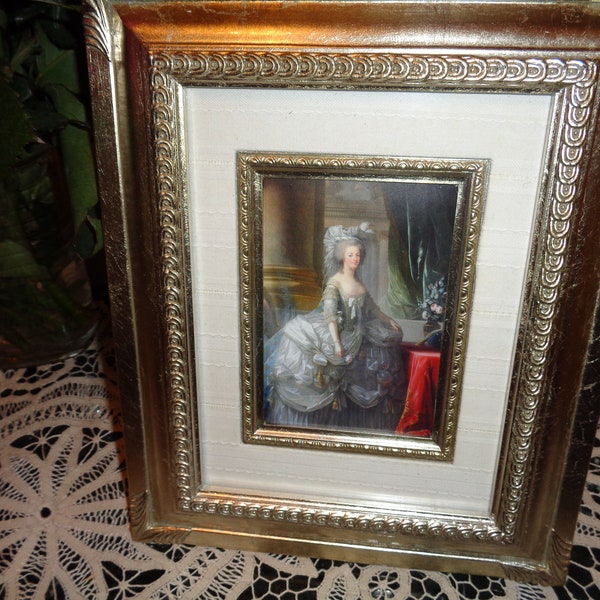 Vintage Double Gilt Silver Frame with Print "Marie Antoinette" by  Elisabeth Vigee LeBrun 1783 Museum History of France Palace of Versailles