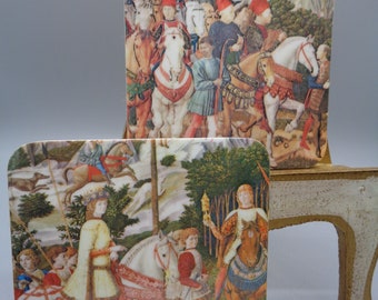 Rare Vintage 4 Italian Renaissance Art Coasters set of 4 Designs Ceramic Made in Italy