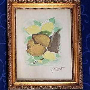 Vintage Framed Abstract Still Life Fruit Lemon Print by Renoun Artist Georges Braque
