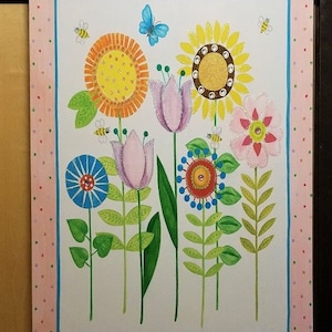 Beautiful Lovely Colleen Karis 36 x 24 Inch Wall Hanging Pink Orange Flowers Tulips