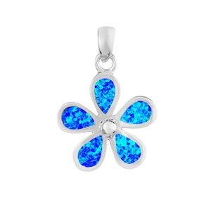 Beautiful Silver Blue Opal Flower Pendant