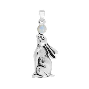 Rainbow Moonstone Moon Gazing Hare Pendant