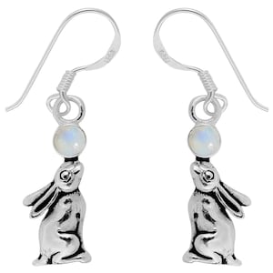 Rainbow Moonstone Moon Gazing Hare Earrings