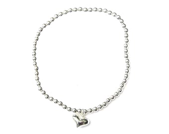 Stunning Puff Heart Silver Charm Bracelet