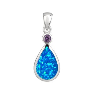 Beautiful Blue Opal & Amethyst Teardrop Pendant