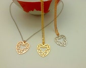 Heart shape diamod chain necklace gold pink silver collier Made in Italy - hand made