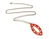 Red marquise shape diamond pendant - logn chain - Necklace - silver - Made in Italy