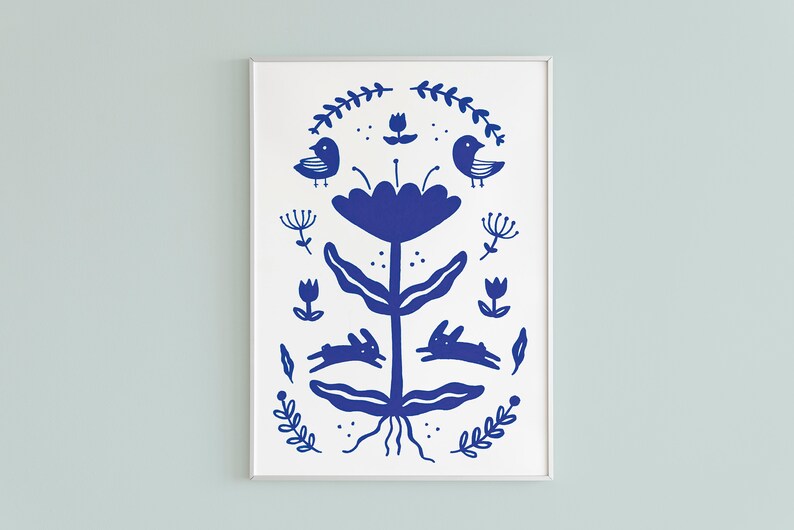 Folk Pattern Blue postcard / A5 / A4 image 1