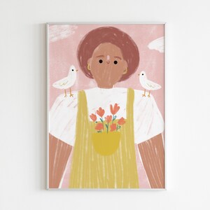 Menina com pássaros | Postal / A5 / A4