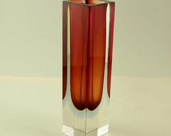 Flavio Poli Murano Block Vase  Seguso Sommerso Amber and Blue Glass | Italian MCM