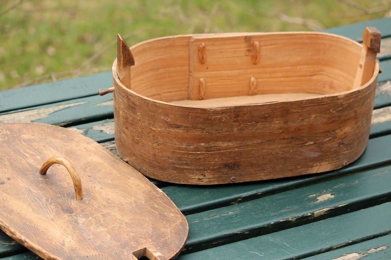 Antique Swedish 'Svepask'Bentwood Box, Nordic Folk Art image 3