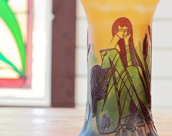 Schneider Style 'Les Dames' Cameo Glass Vase | Art Deco Revival | Signed K