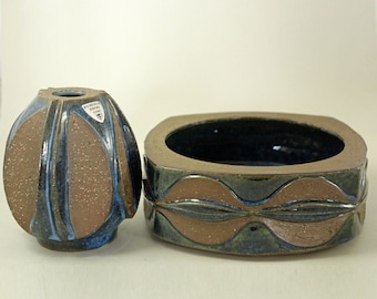 Marianne Starck for Michael Andersen, Denmark. Set of Modernist Bowl and Vase. 1950's,  Scandinavian Art Pottery