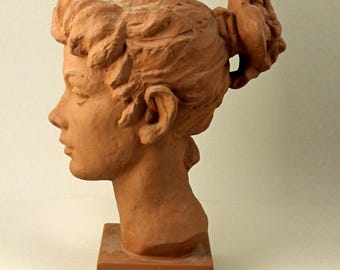 Lore Friedrich-Gronau Ceramic Bust | Karlsruhe Majolika Sculpture 1958 | German Mid-Century Modern Figurine