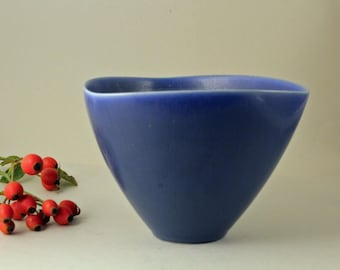 Vintage Palshus Biomorphic Stoneware Bowl – Model 1123/3 by Per Linnemann-Schmidt – Blue Two-Tone Hare's Fur Glaze, Denmark