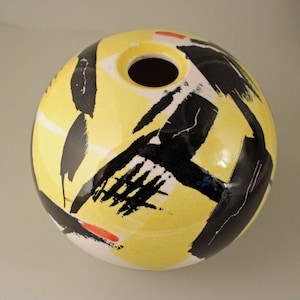 Vaso in ceramica danese di Lise Honoré / Vaso a sfera astratto unico / Firmato 1999