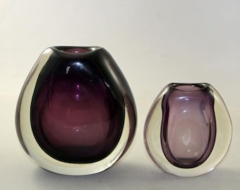 Per Lütken Holmegaard Amethyst Vases. 1955 - Purple & Clear Sommerso, Signed Pair