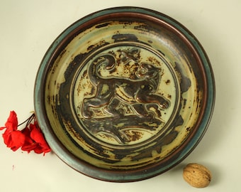 Knud Kyhn Royal Copenhagen Panther Plate | Danish Stoneware Relief Bowl 21445